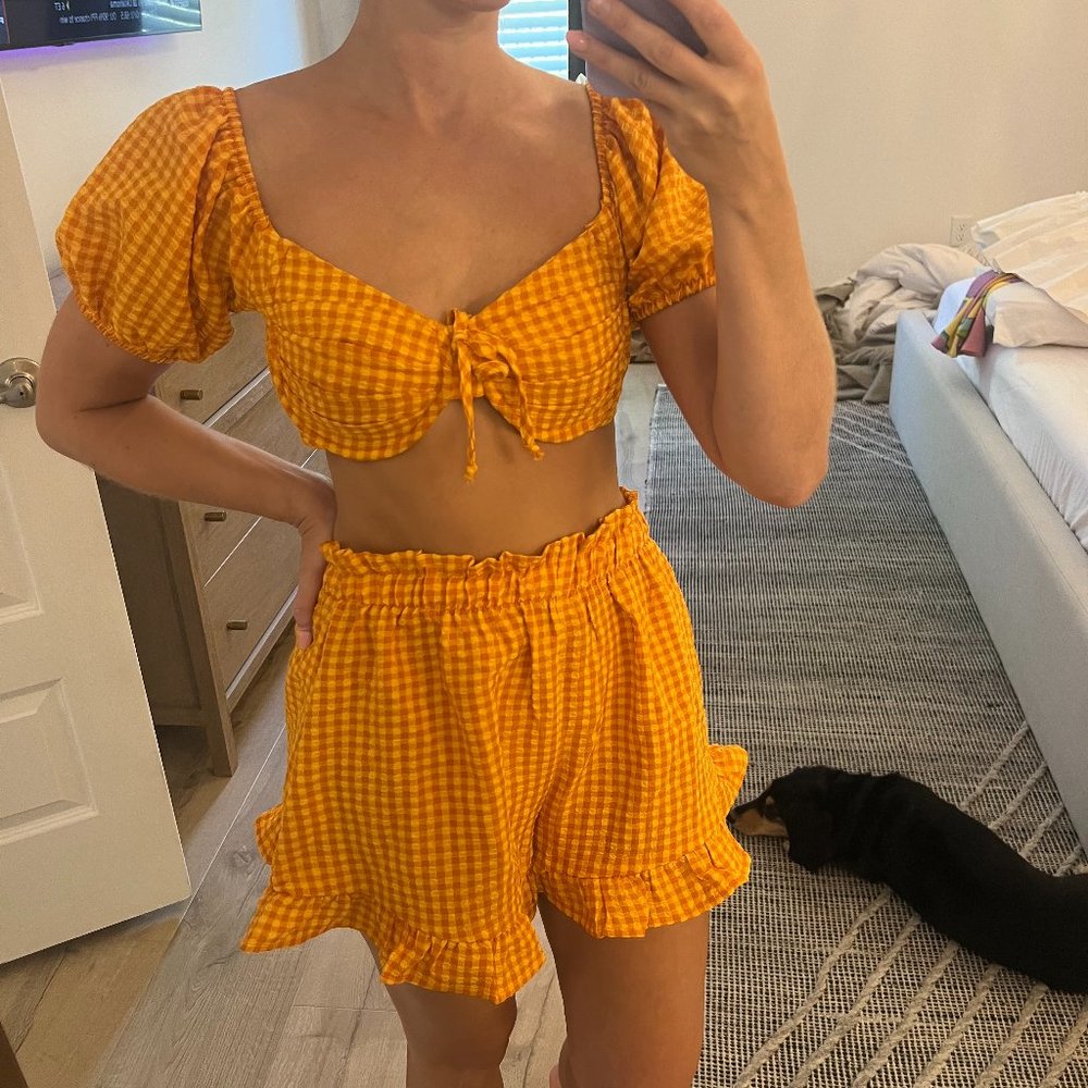 Wild Fable Yellow/Orange Gingham Set (XS top; S bottom)